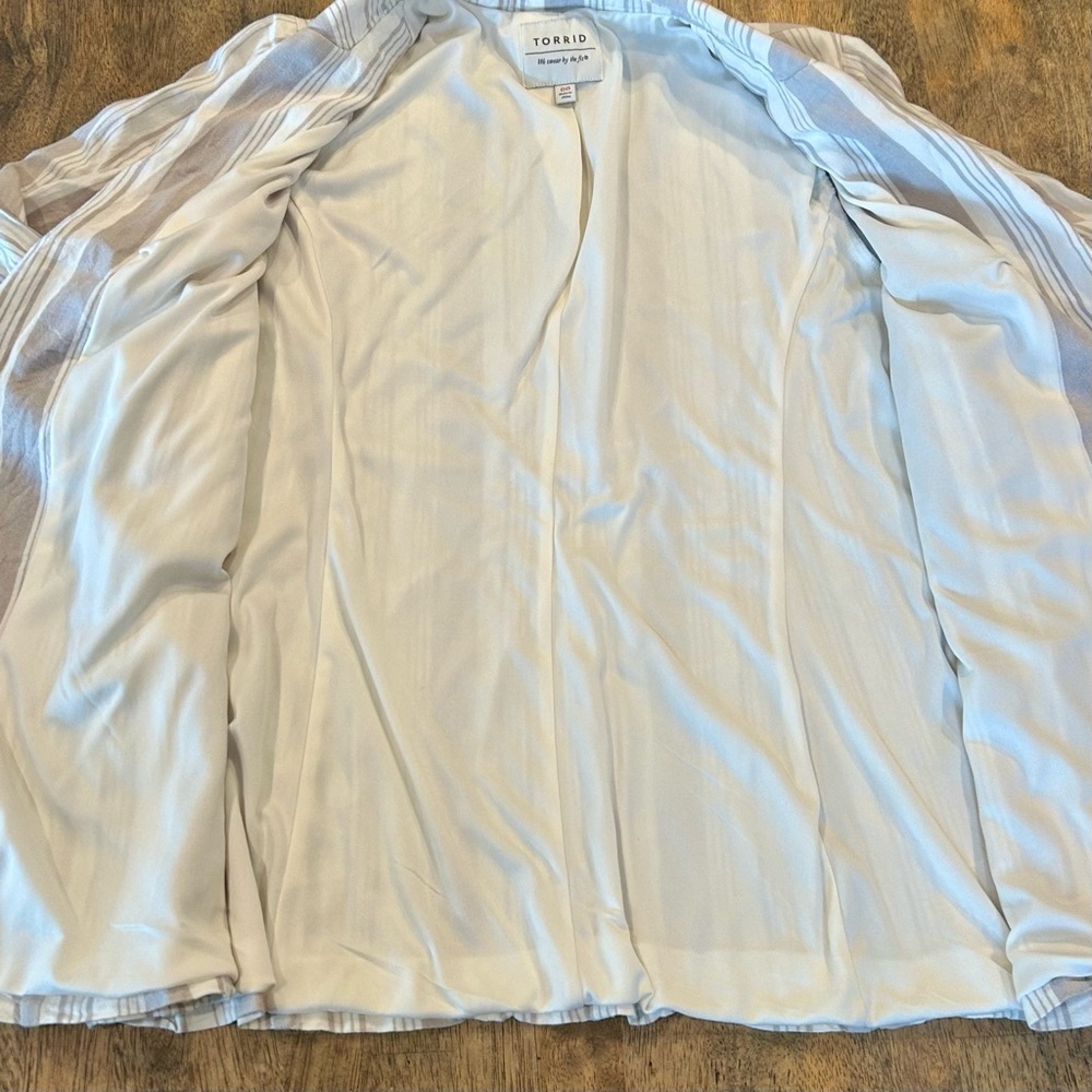 Torrid Striped Linen Blazer Jacket Beige White Size 00 - Picture 4 of 5